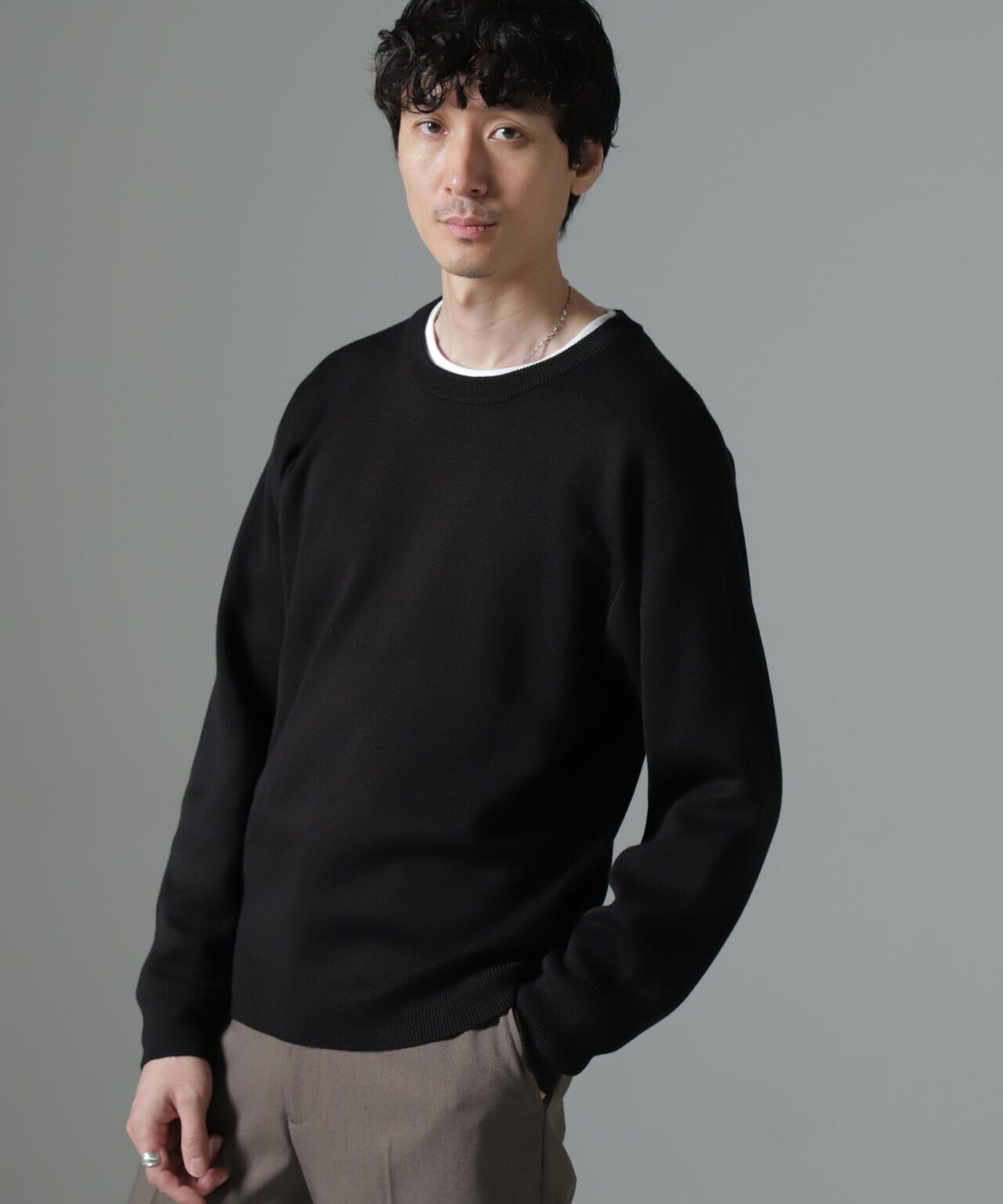 タスマニアミックス ミラノリブリラックスクルーネックニット 6724222211