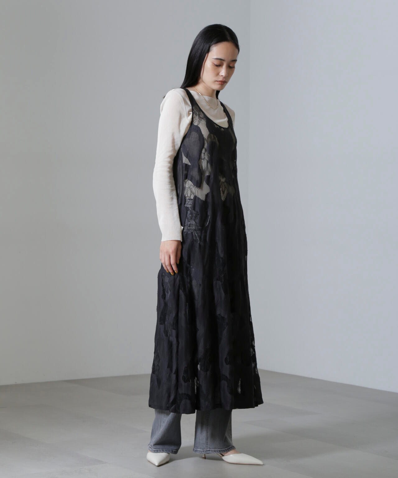 ESTHE/Sheer Lace Slip Dress 6714219022