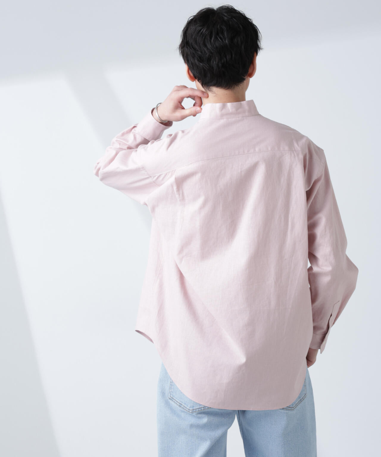 「BELGIUM LINEN FABRICS」リネンコットンスタンドカラーシャツ 6685120219