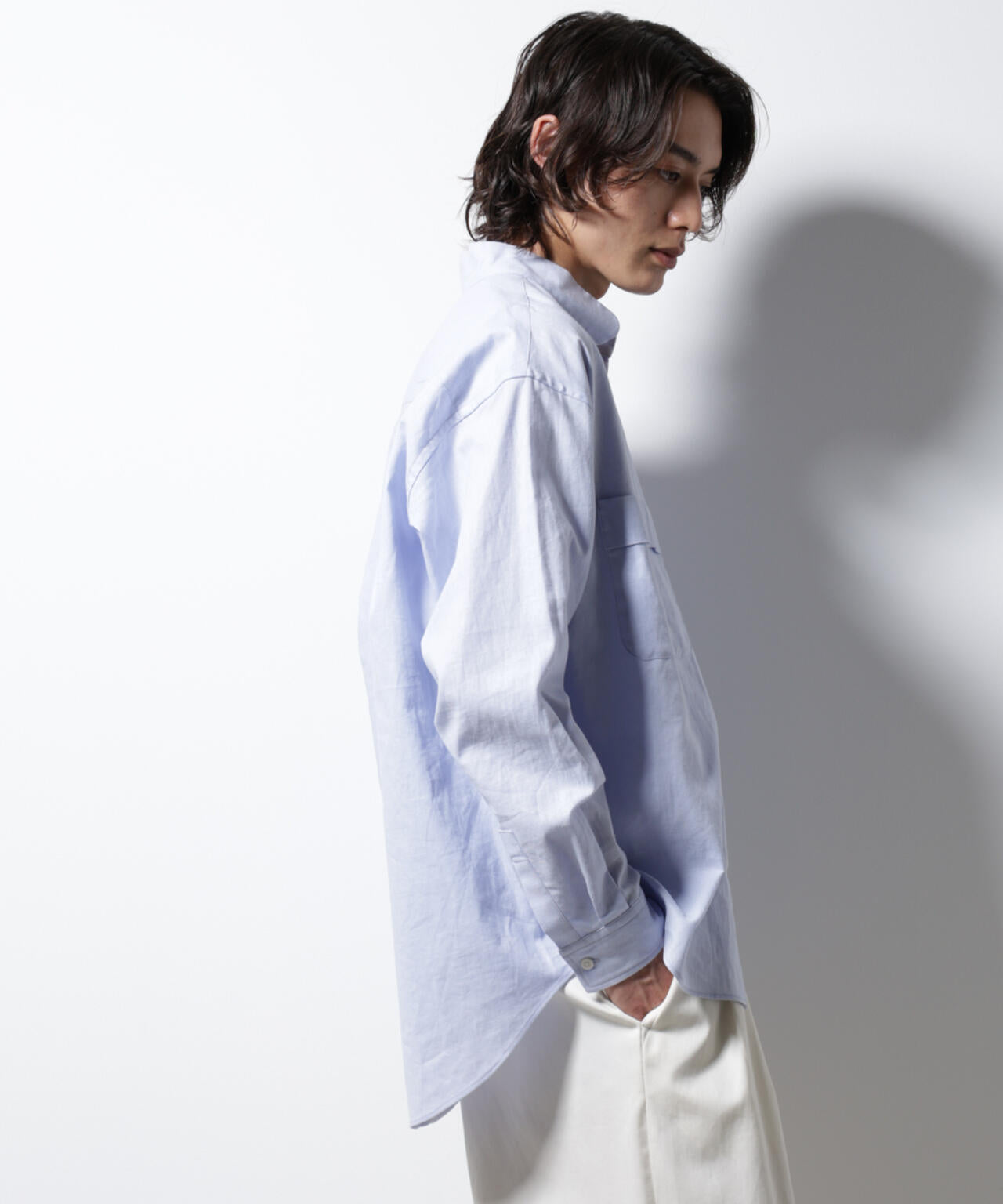 「BELGIUM LINEN FABRICS」リネンコットンスタンドカラーシャツ 6685120219