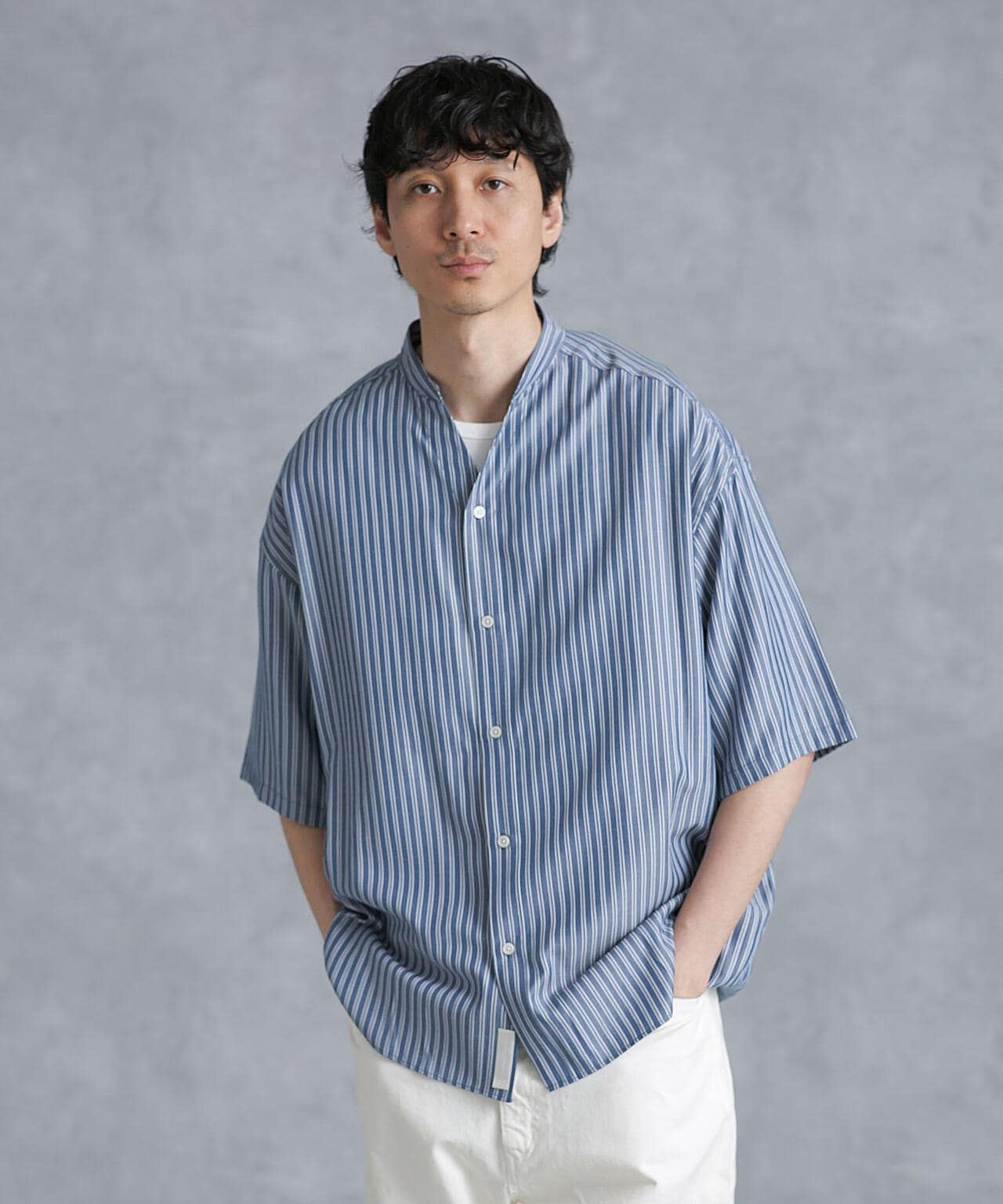 「大人のワイドシャツ」バンドカラー 半袖 6684121214