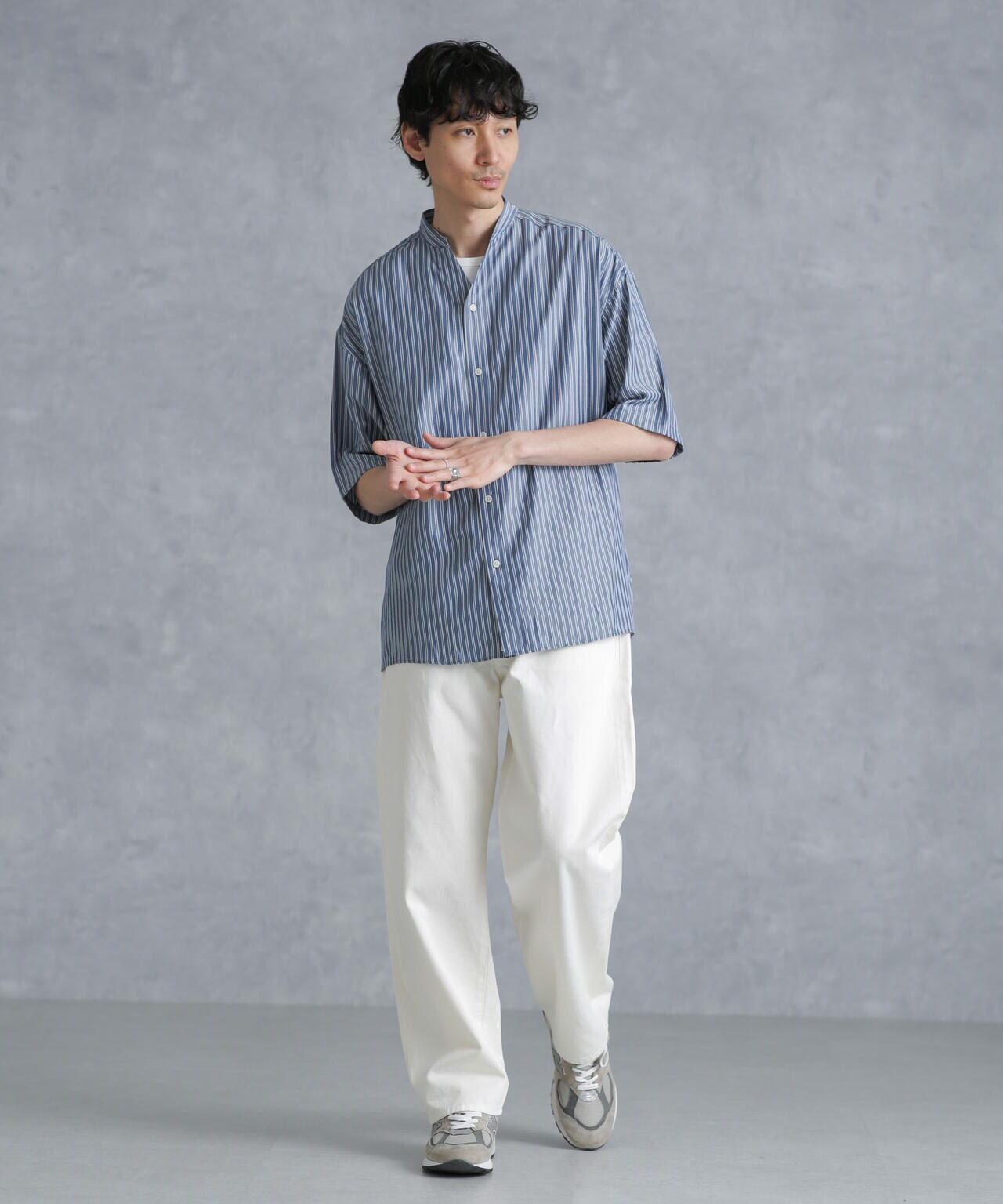 「大人のワイドシャツ」バンドカラー 半袖 6684121214