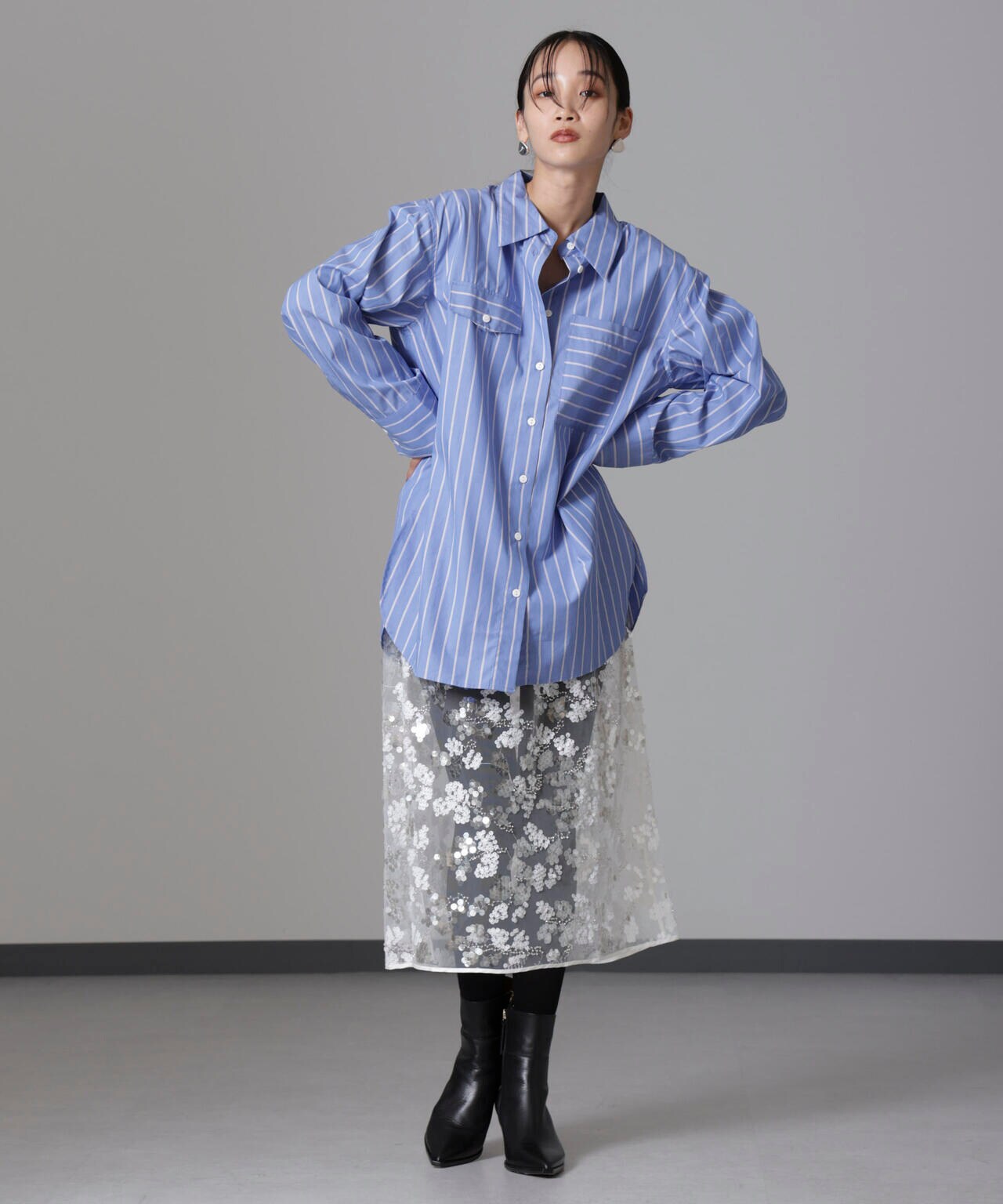 Baum und Pferdgarten/Striped Cotton Poplin シャツ 6714220012
