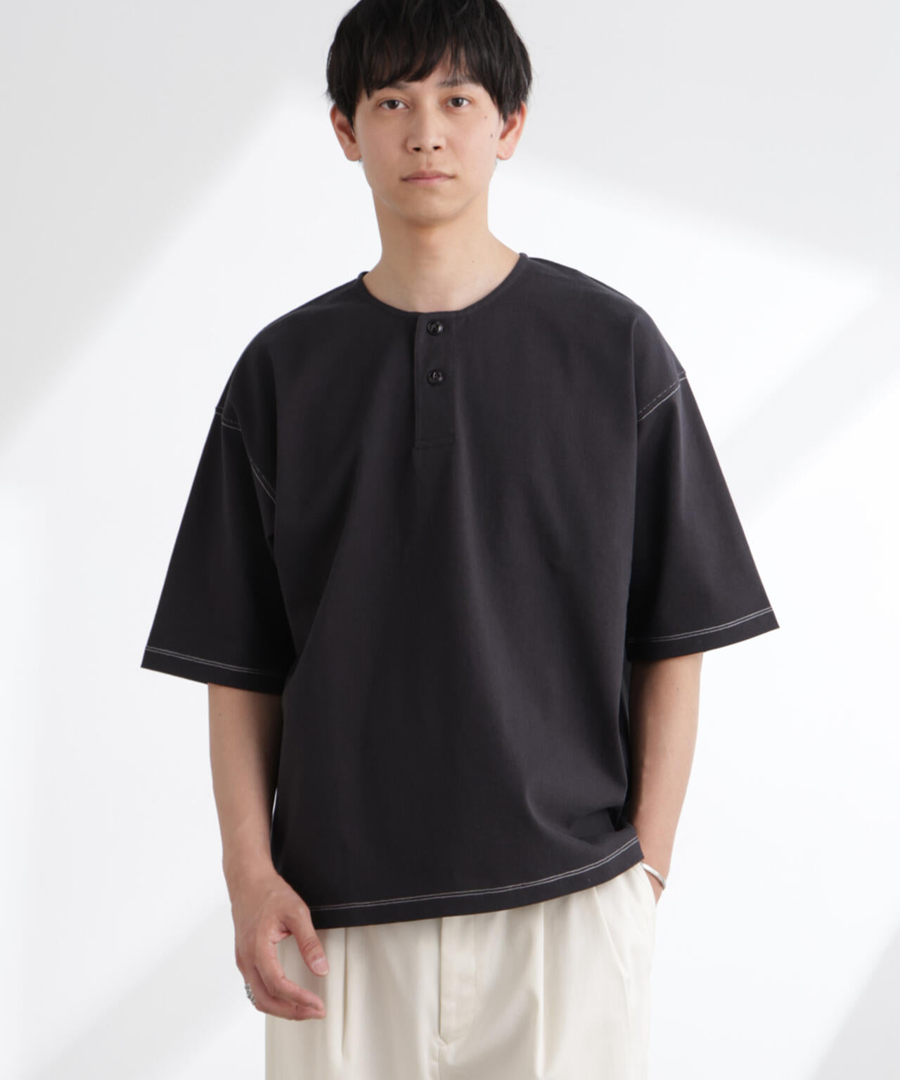 ヘビーオンスワイドヘンリーネックTシャツ 半袖 6725124227