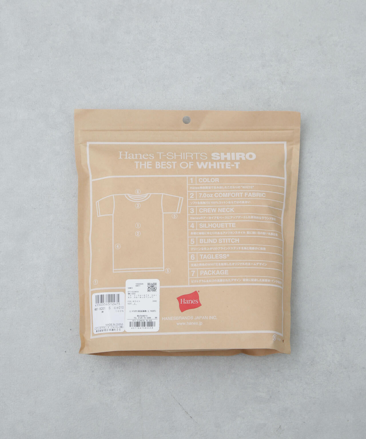 Hanes/1P T-SHIRTS SHIRO クルーネックTシャツ 6715124010