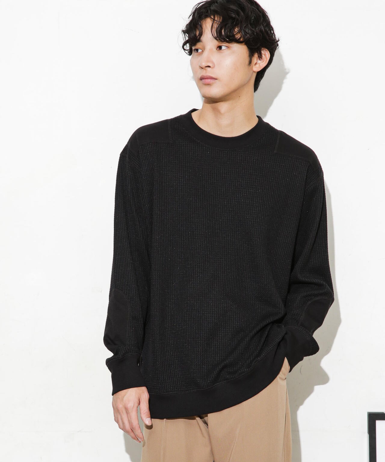 ワッフルリブパッチクルーネックTシャツ 6683223214