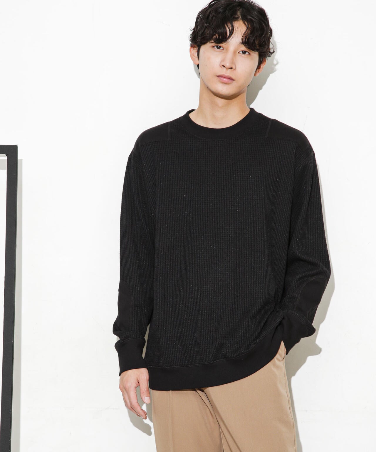 ワッフルリブパッチクルーネックTシャツ 6683223214