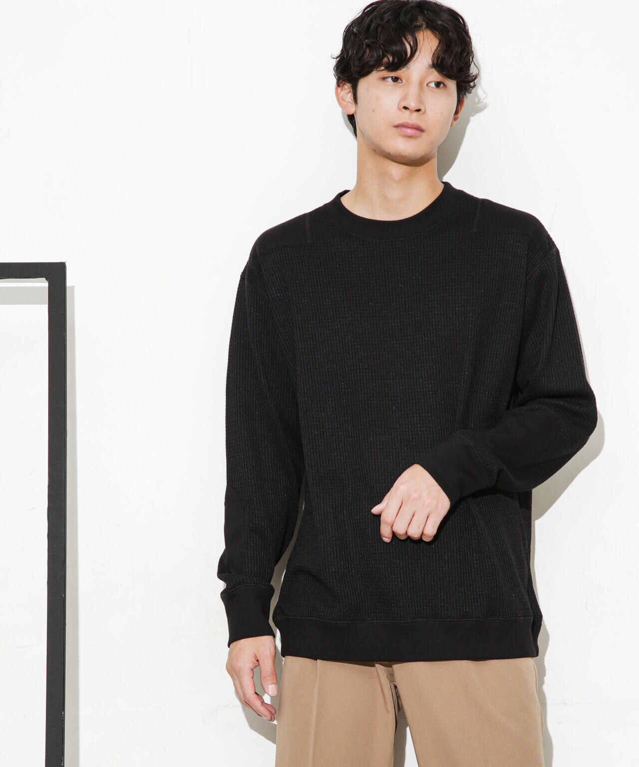 ワッフルリブパッチクルーネックTシャツ 6683223214