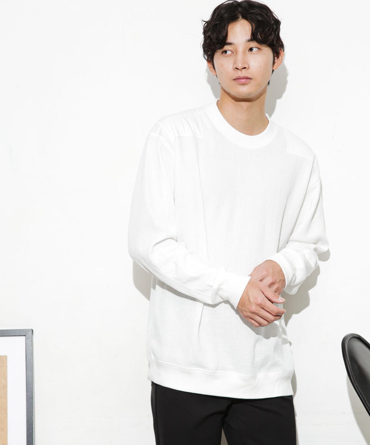 ワッフルリブパッチクルーネックTシャツ 6683223214