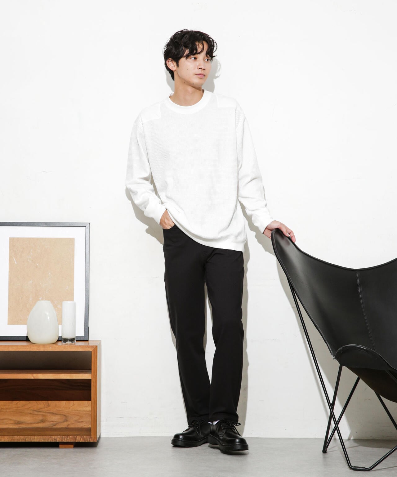 ワッフルリブパッチクルーネックTシャツ 6683223214