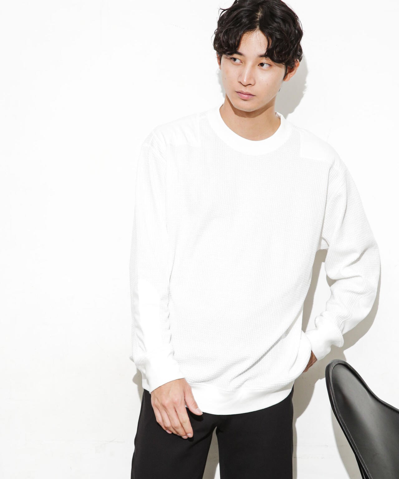 ワッフルリブパッチクルーネックTシャツ 6683223214