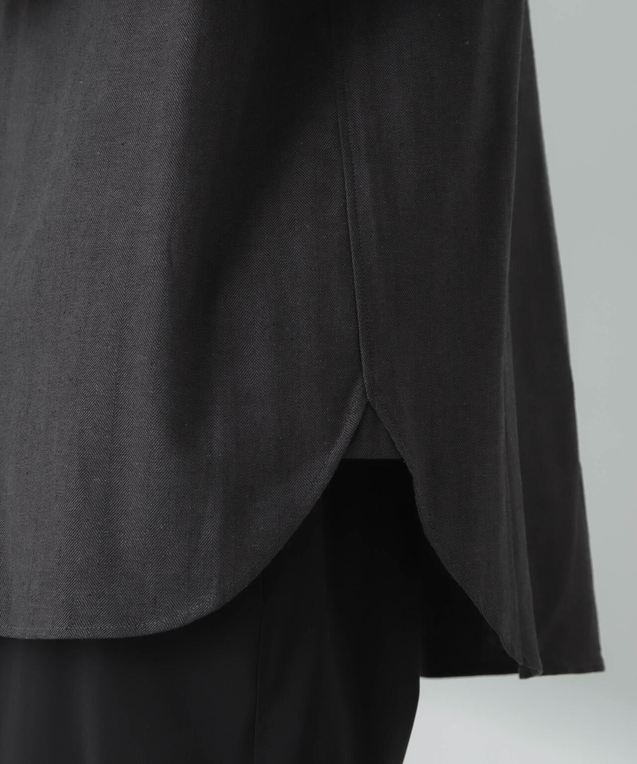 リネンコットンヘリンボーンバンドカラーシャツ 6684121212