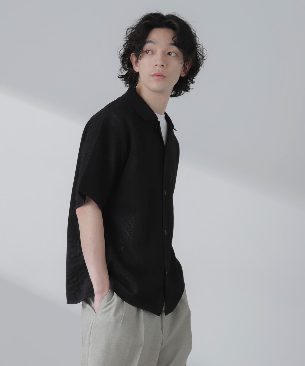 ポリメッシュリラックスオープンカラーニットシャツ 6684122228