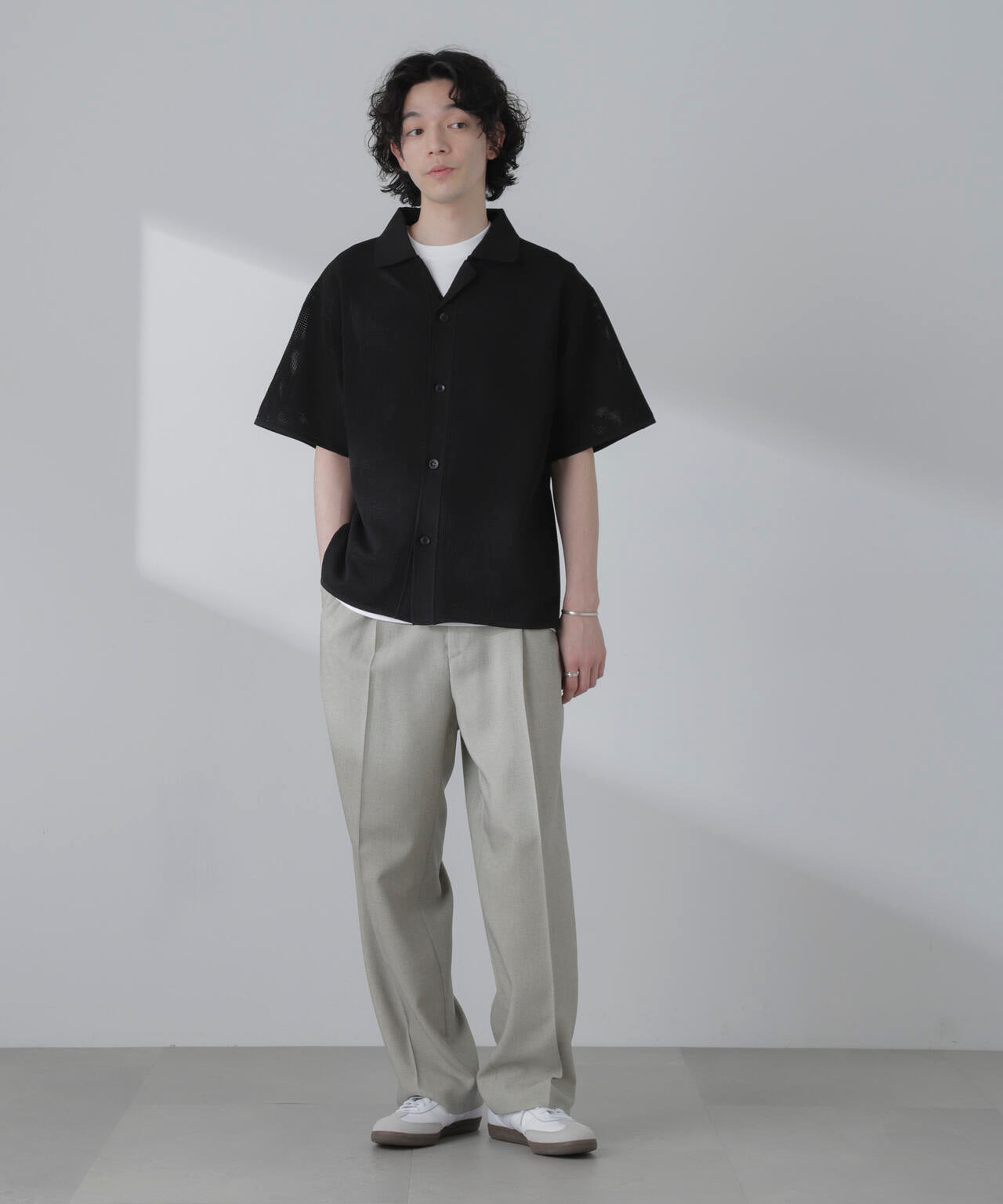 ポリメッシュリラックスオープンカラーニットシャツ 6684122228