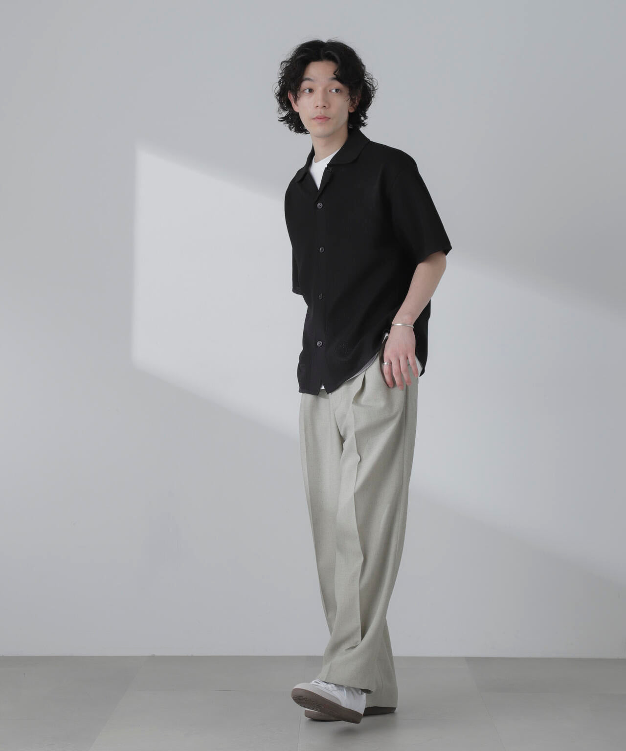 ポリメッシュリラックスオープンカラーニットシャツ 6684122228