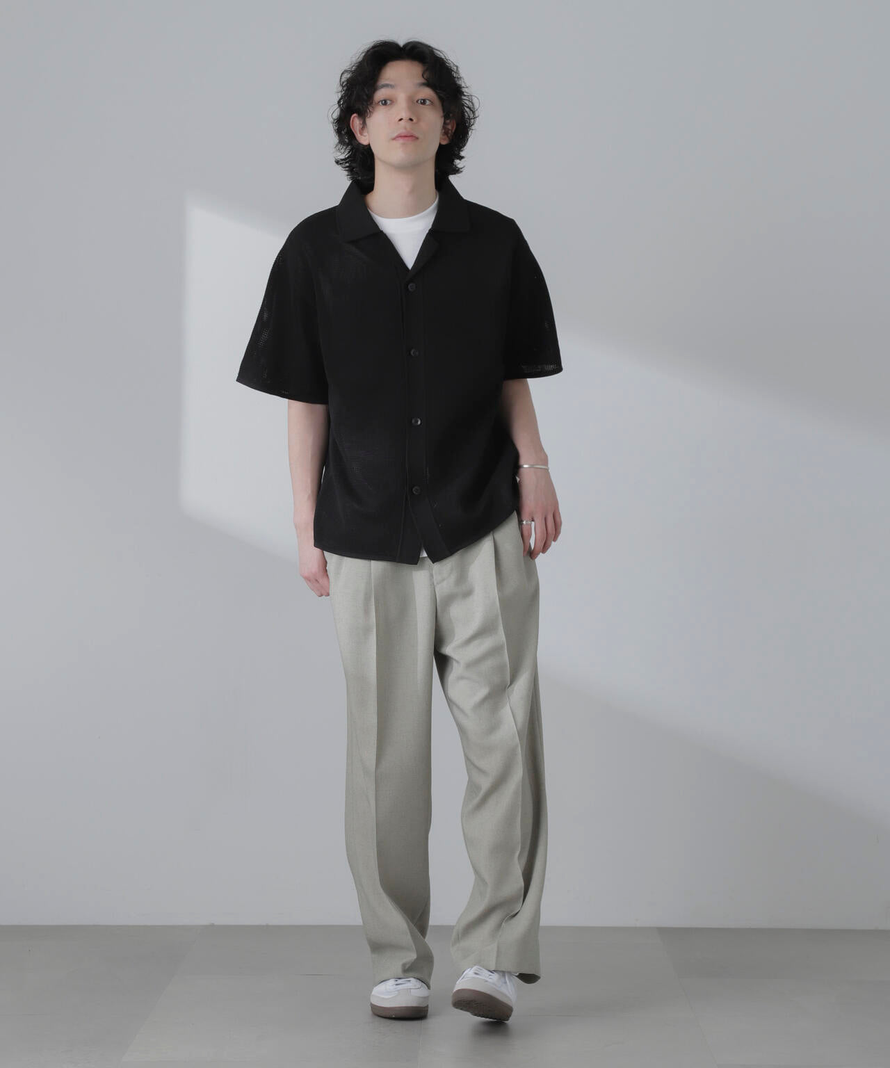 ポリメッシュリラックスオープンカラーニットシャツ 6684122228