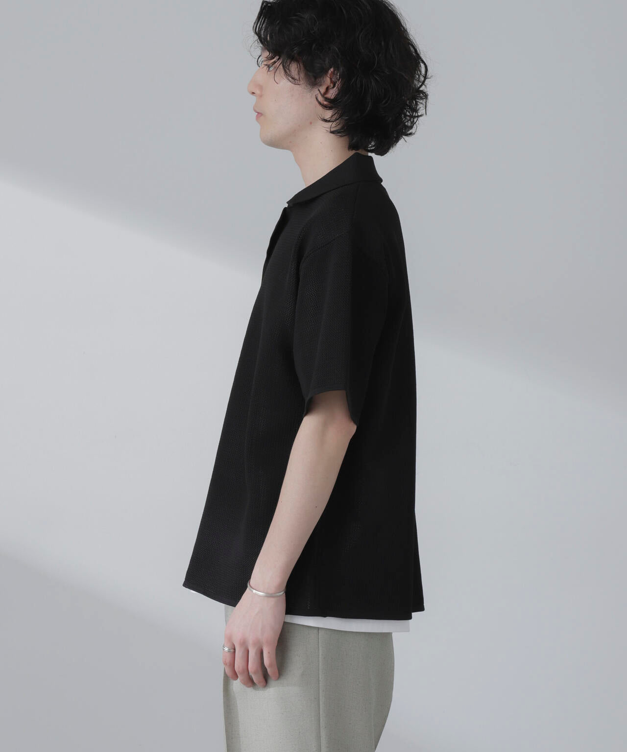 ポリメッシュリラックスオープンカラーニットシャツ 6684122228