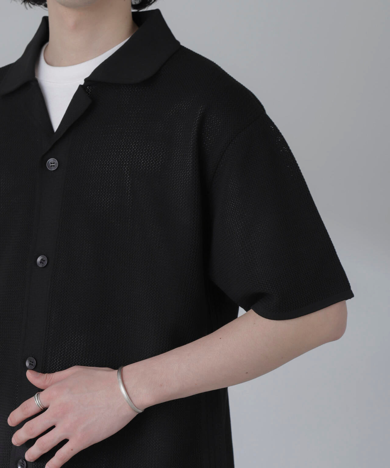 ポリメッシュリラックスオープンカラーニットシャツ 6684122228