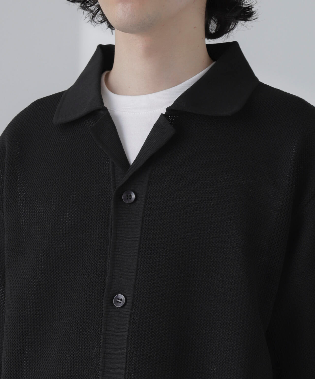 ポリメッシュリラックスオープンカラーニットシャツ 6684122228