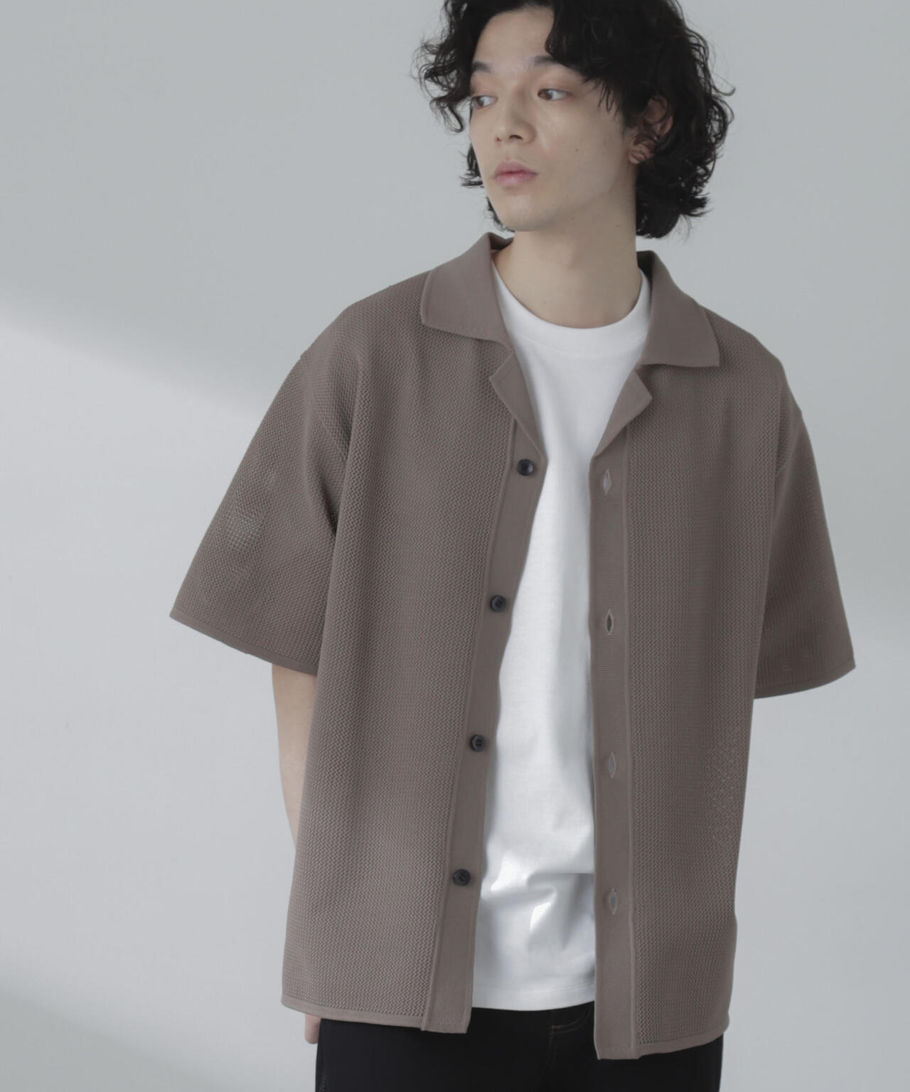 ポリメッシュリラックスオープンカラーニットシャツ 6684122228