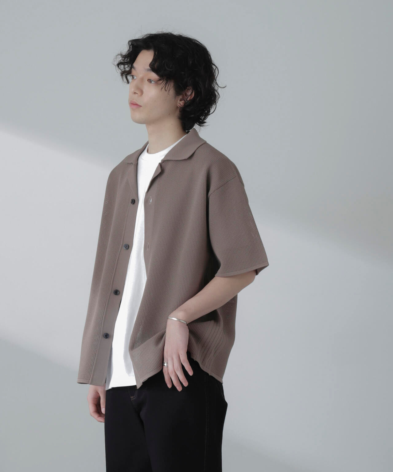 ポリメッシュリラックスオープンカラーニットシャツ 6684122228