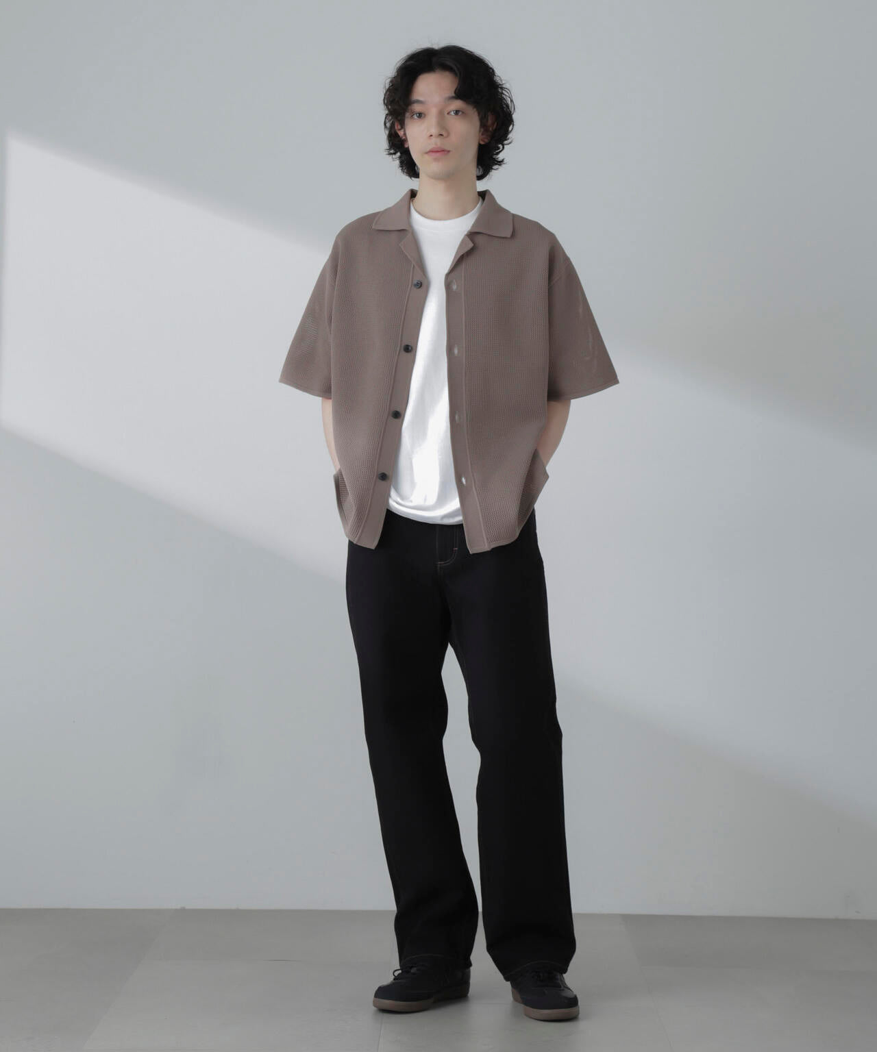 ポリメッシュリラックスオープンカラーニットシャツ 6684122228