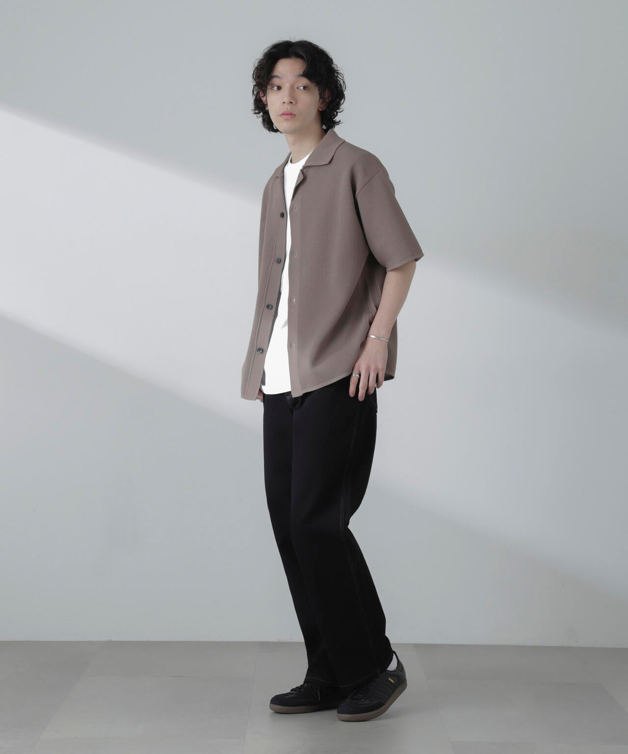 ポリメッシュリラックスオープンカラーニットシャツ 6684122228