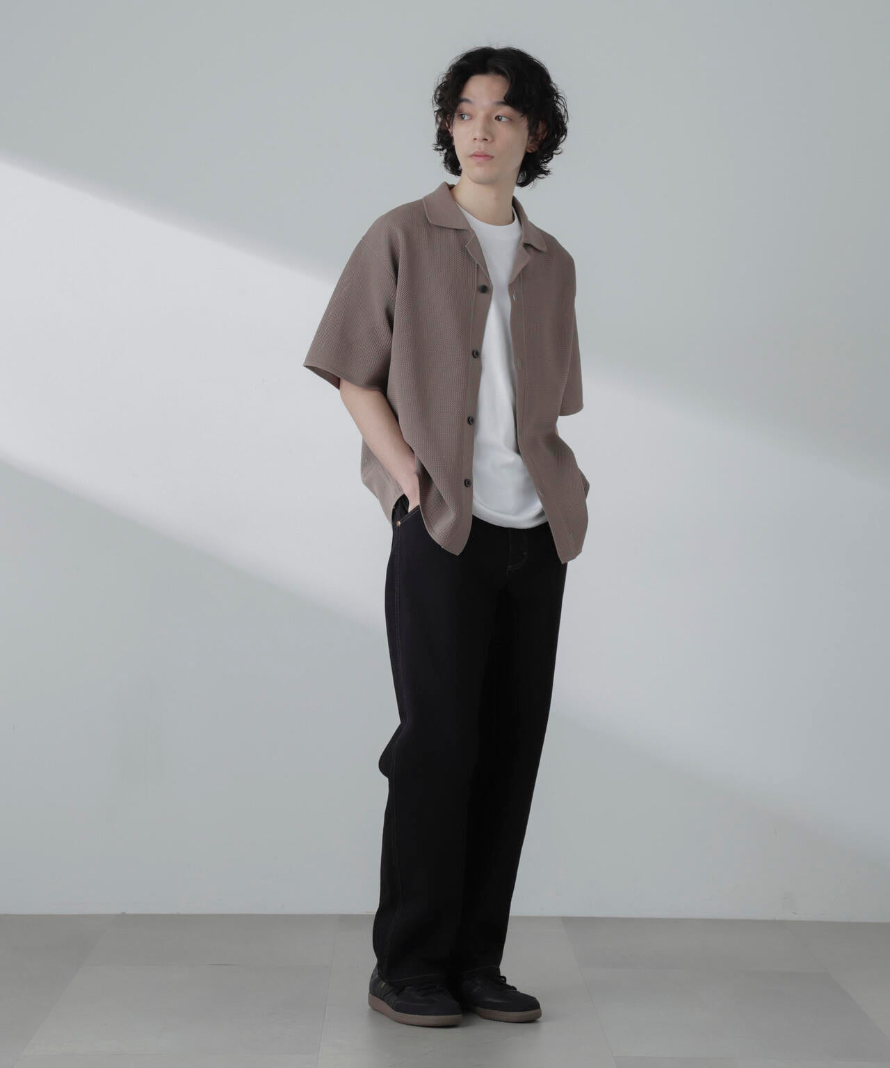 ポリメッシュリラックスオープンカラーニットシャツ 6684122228