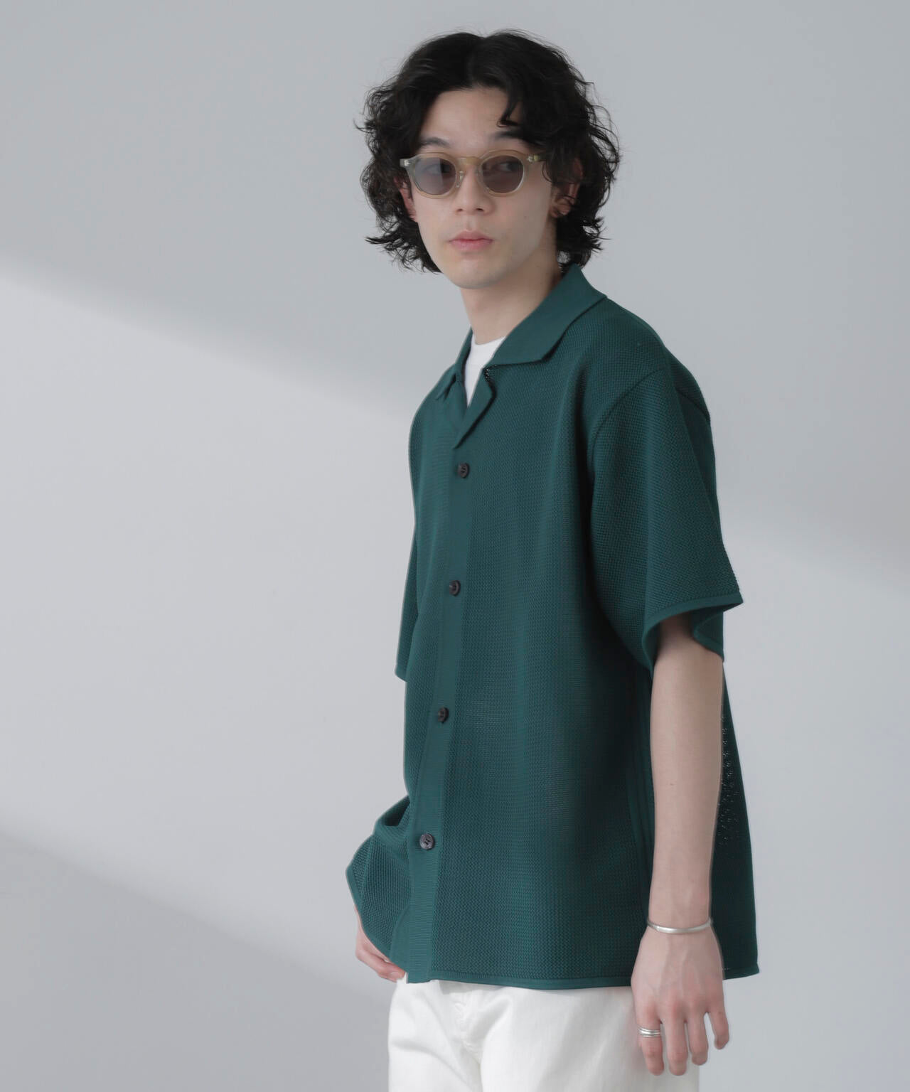 ポリメッシュリラックスオープンカラーニットシャツ 6684122228