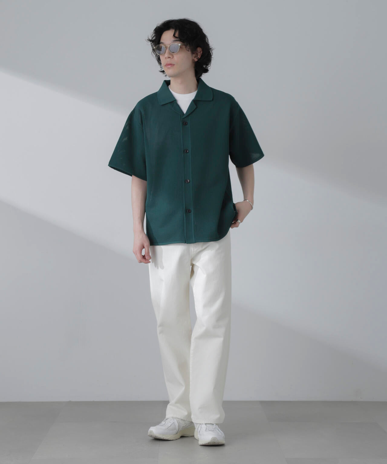 ポリメッシュリラックスオープンカラーニットシャツ 6684122228