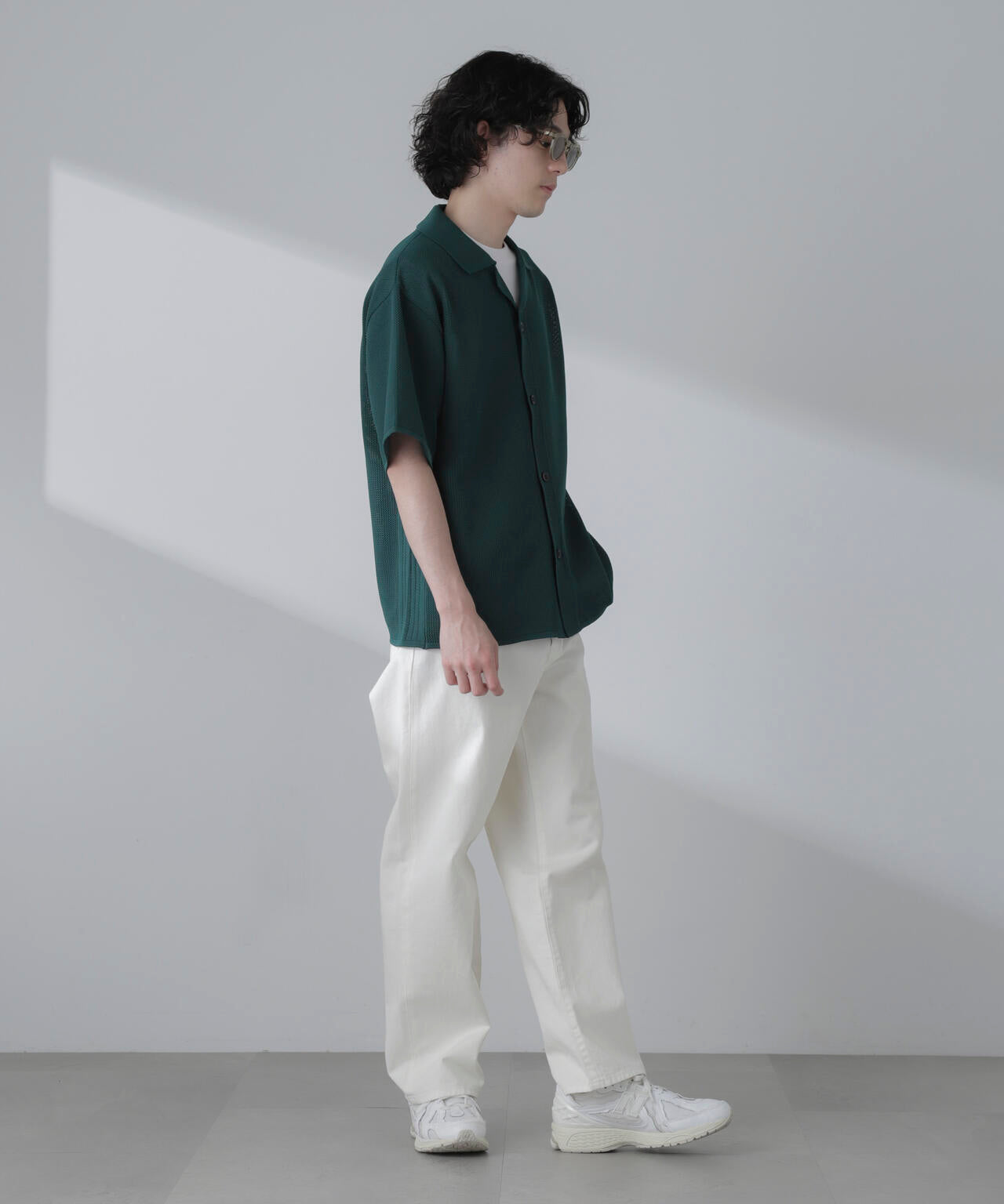 ポリメッシュリラックスオープンカラーニットシャツ 6684122228