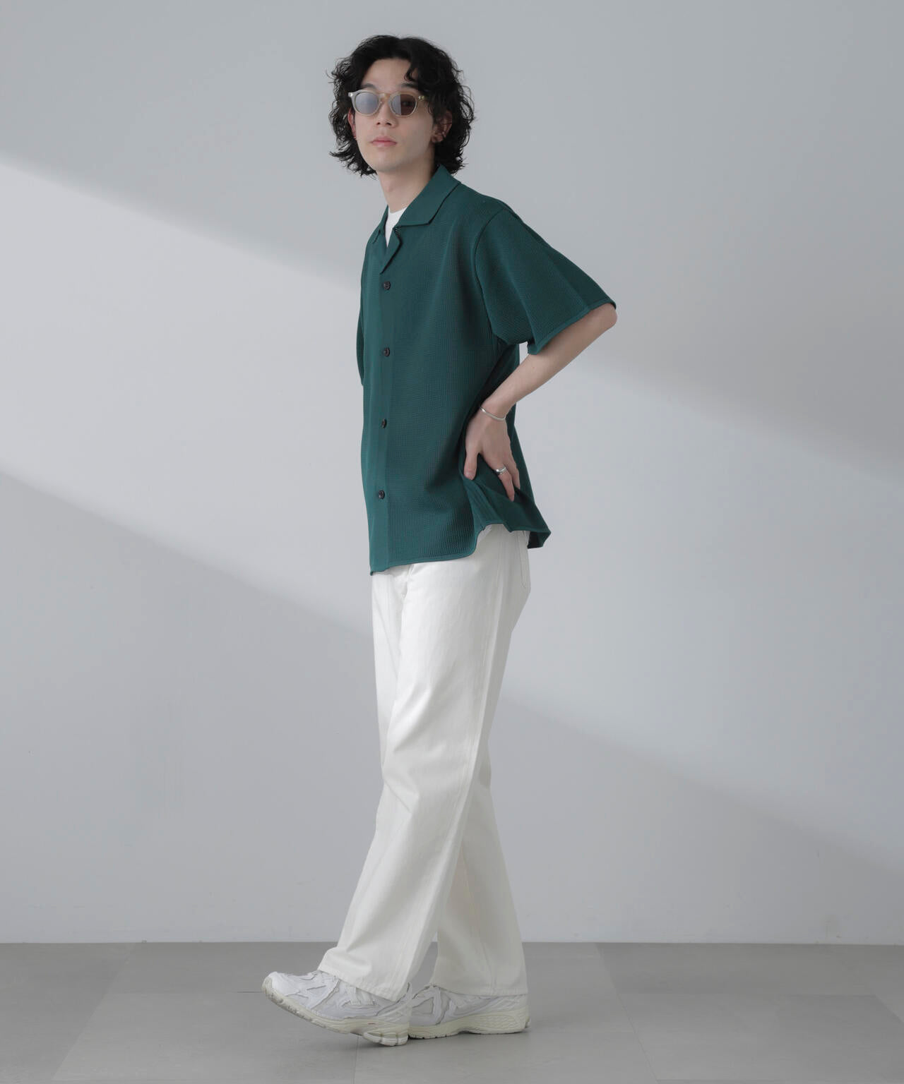 ポリメッシュリラックスオープンカラーニットシャツ 6684122228