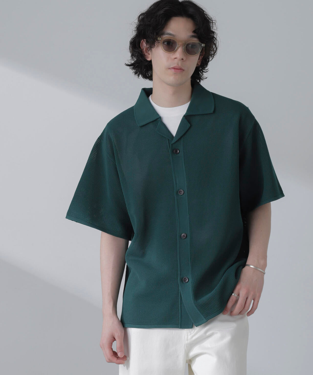 ポリメッシュリラックスオープンカラーニットシャツ 6684122228