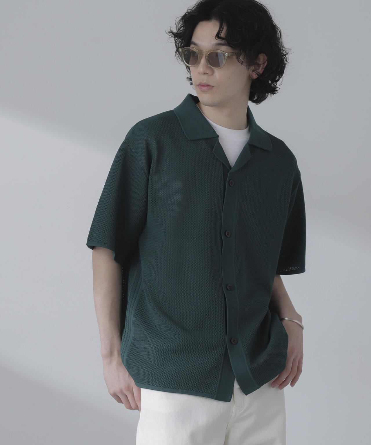 ポリメッシュリラックスオープンカラーニットシャツ 6684122228