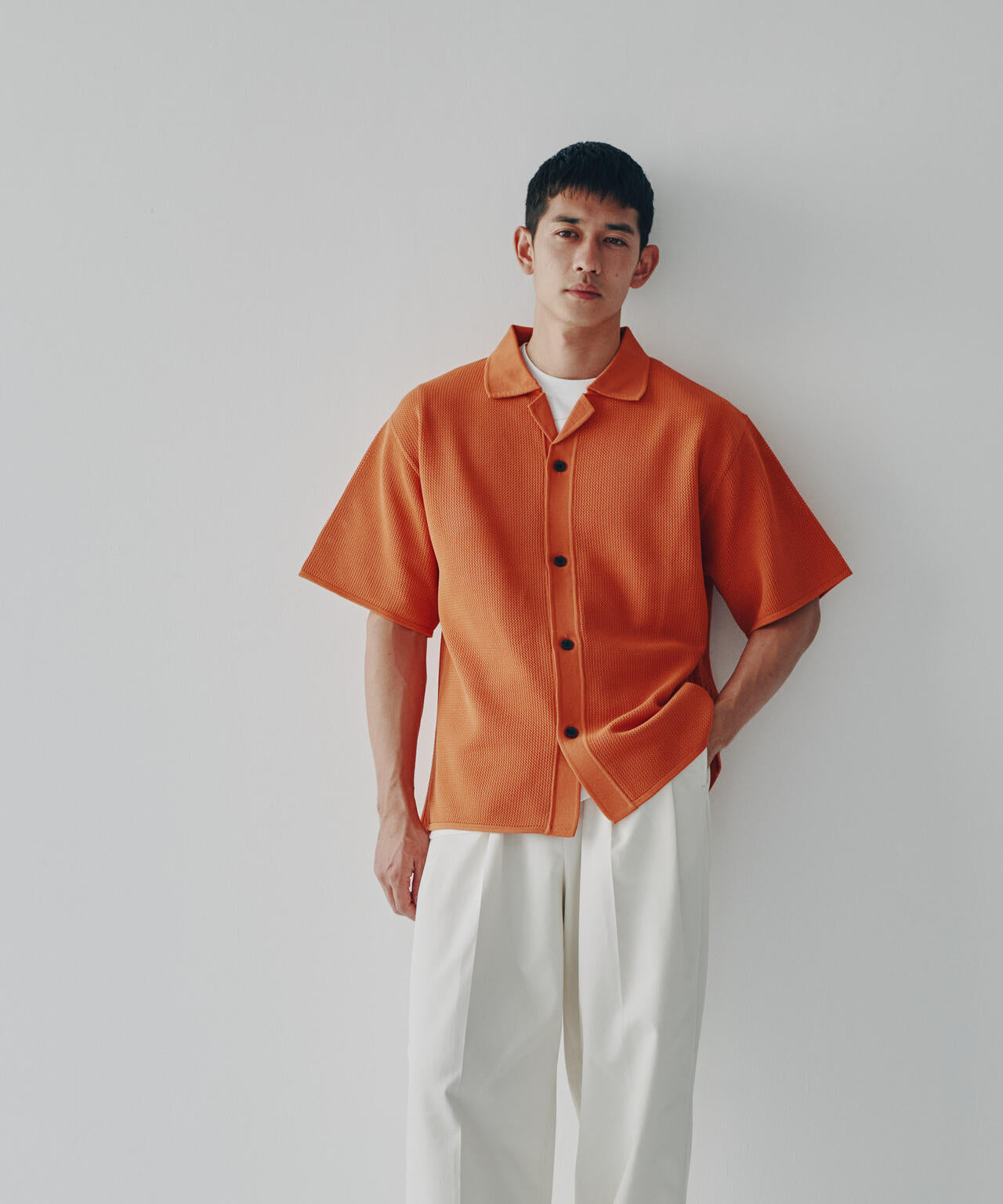 ポリメッシュリラックスオープンカラーニットシャツ 6684122228