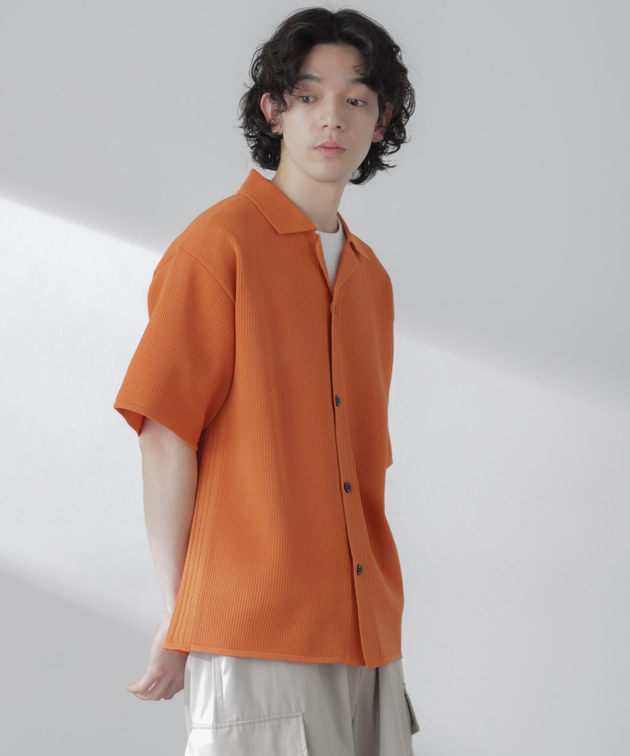 ポリメッシュリラックスオープンカラーニットシャツ 6684122228