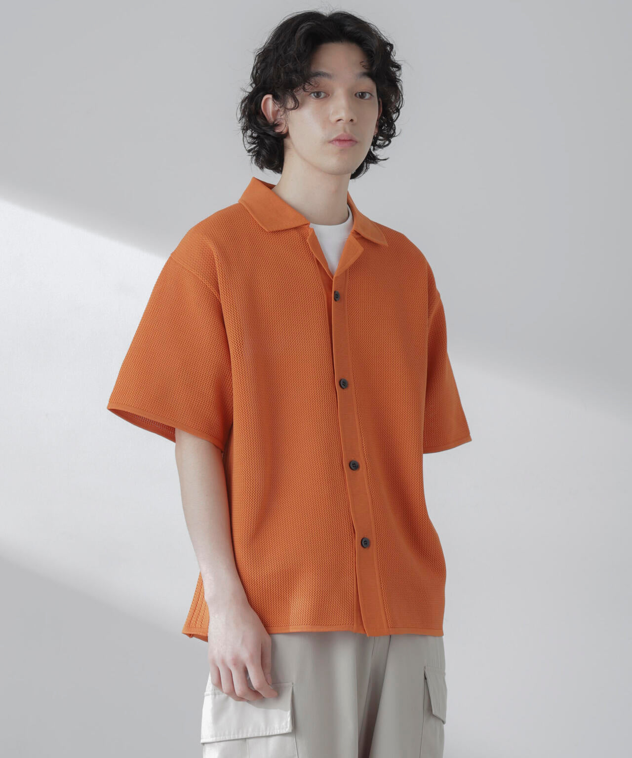 ポリメッシュリラックスオープンカラーニットシャツ 6684122228