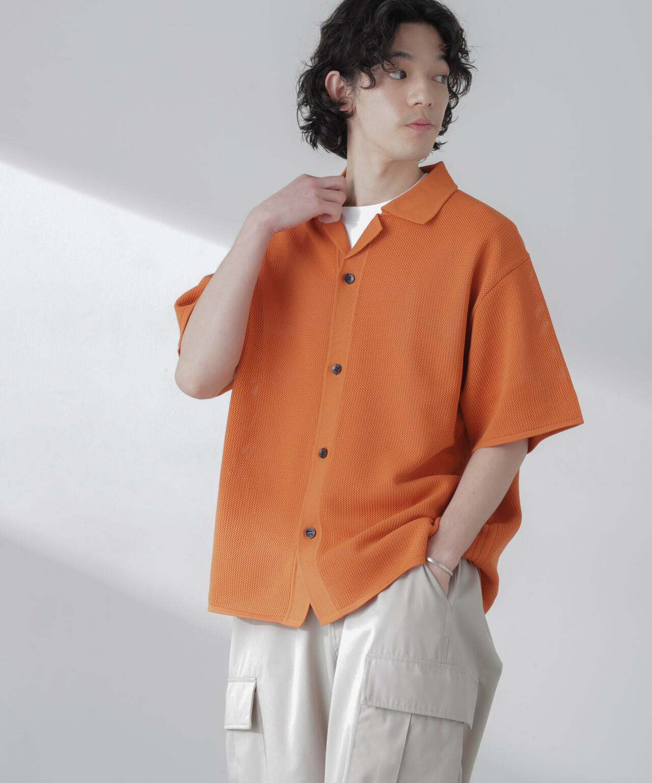 ポリメッシュリラックスオープンカラーニットシャツ 6684122228