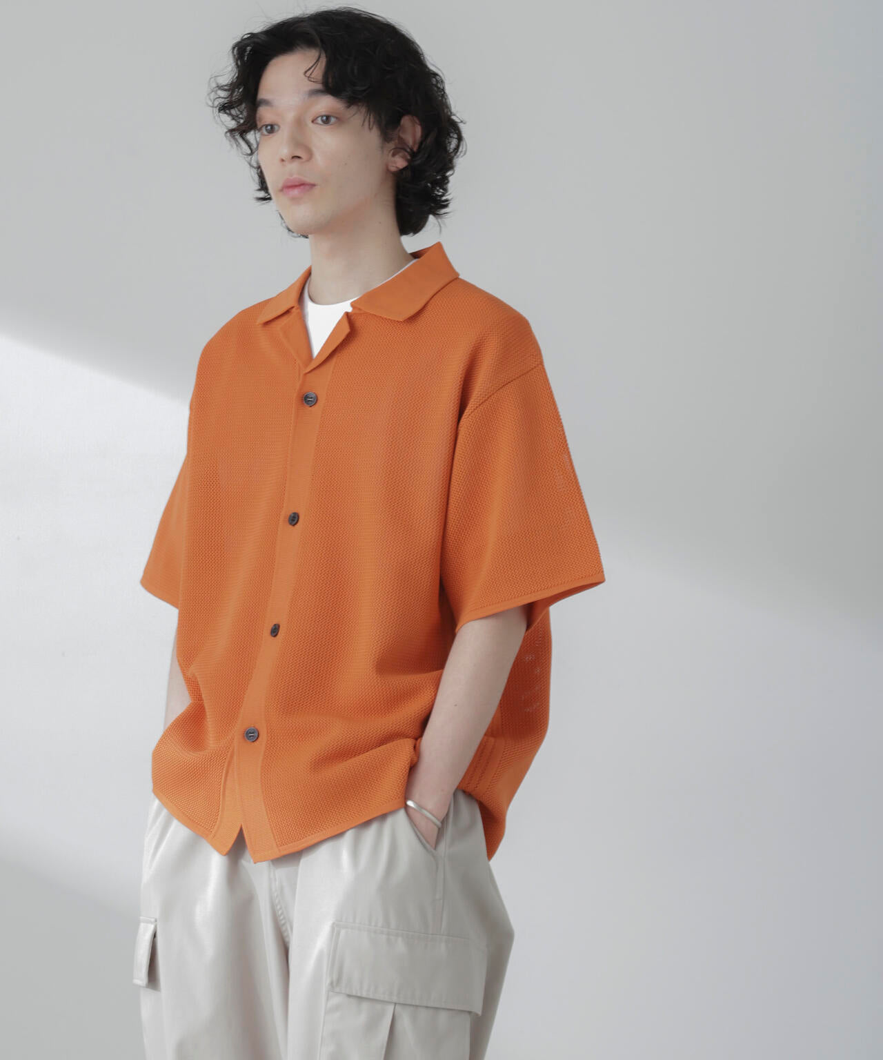 ポリメッシュリラックスオープンカラーニットシャツ 6684122228