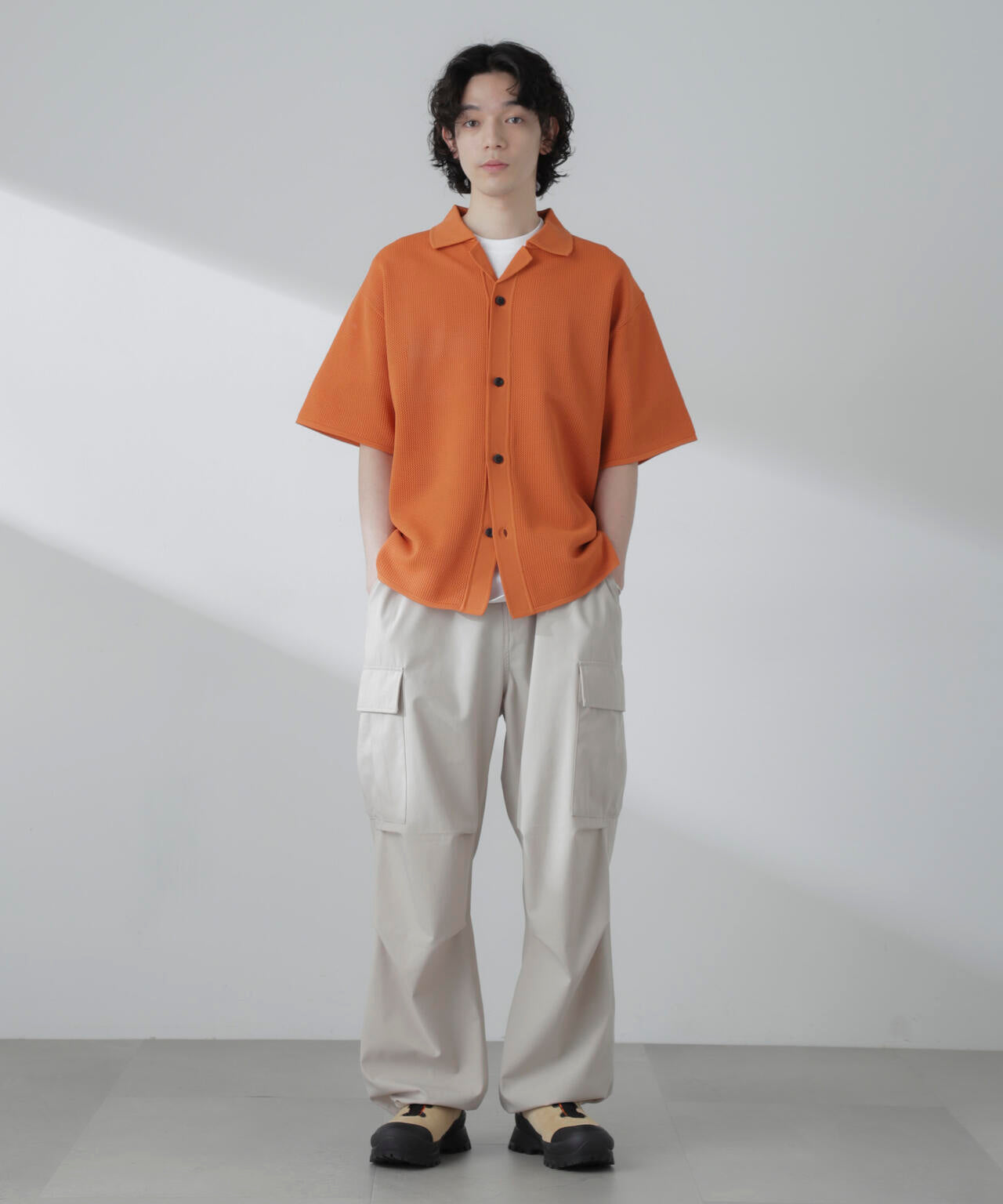 ポリメッシュリラックスオープンカラーニットシャツ 6684122228