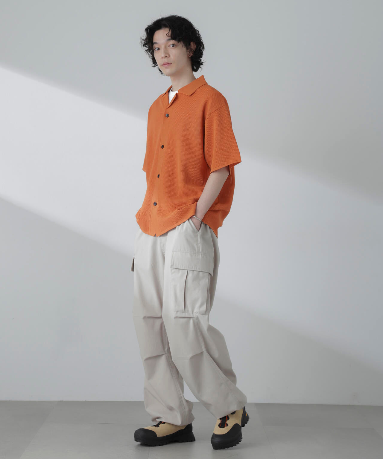 ポリメッシュリラックスオープンカラーニットシャツ 6684122228