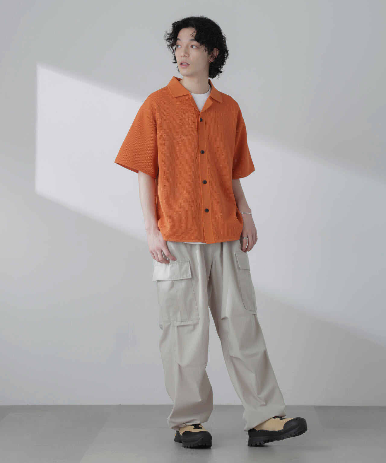 ポリメッシュリラックスオープンカラーニットシャツ 6684122228