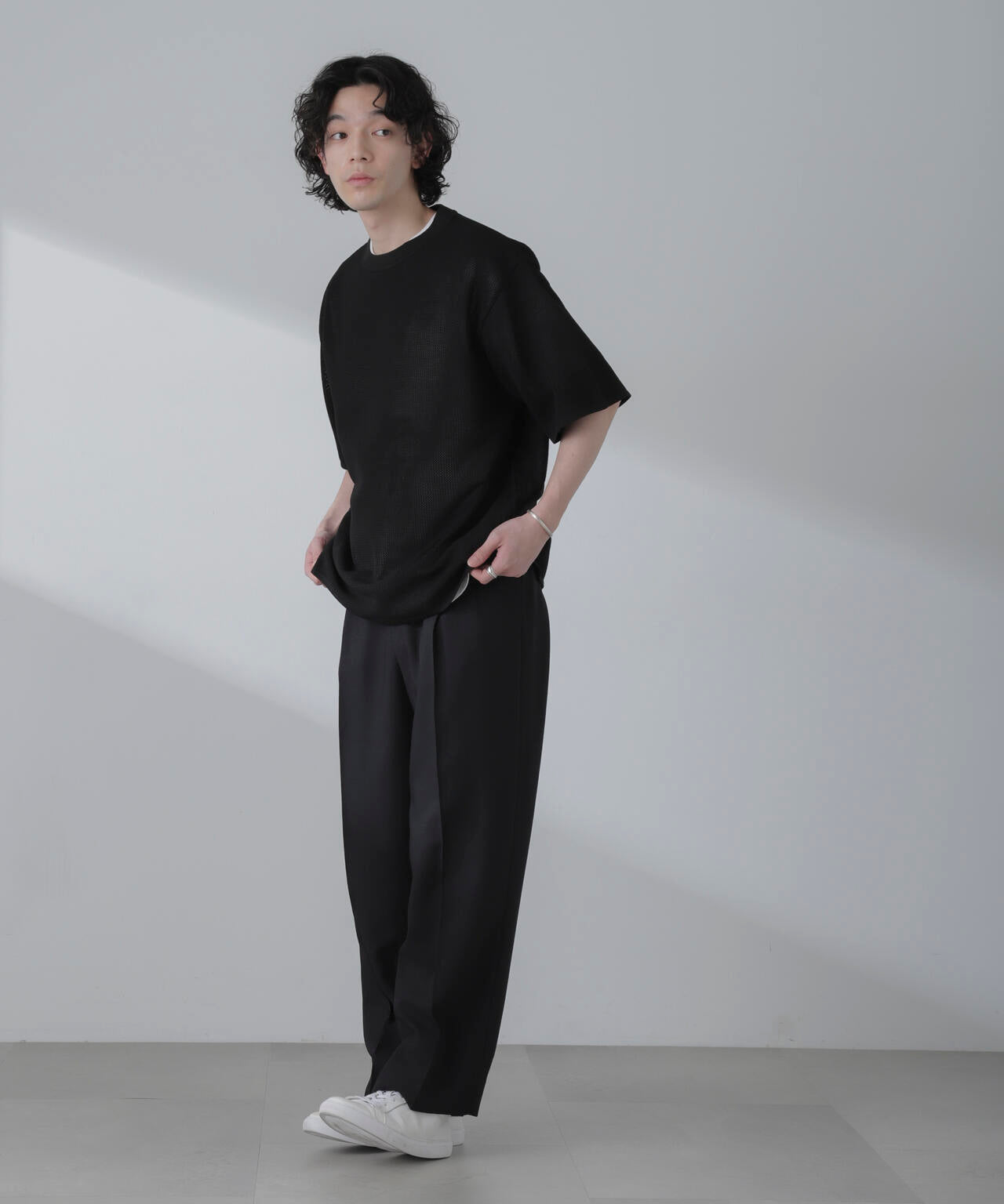 ポリメッシュリラックスクルーネックニットTシャツ 6684122230