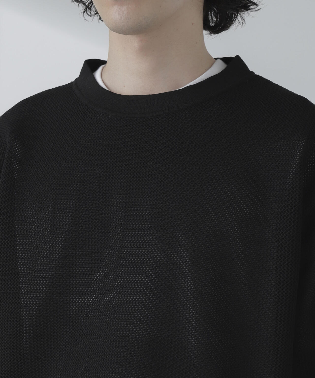 ポリメッシュリラックスクルーネックニットTシャツ 6684122230