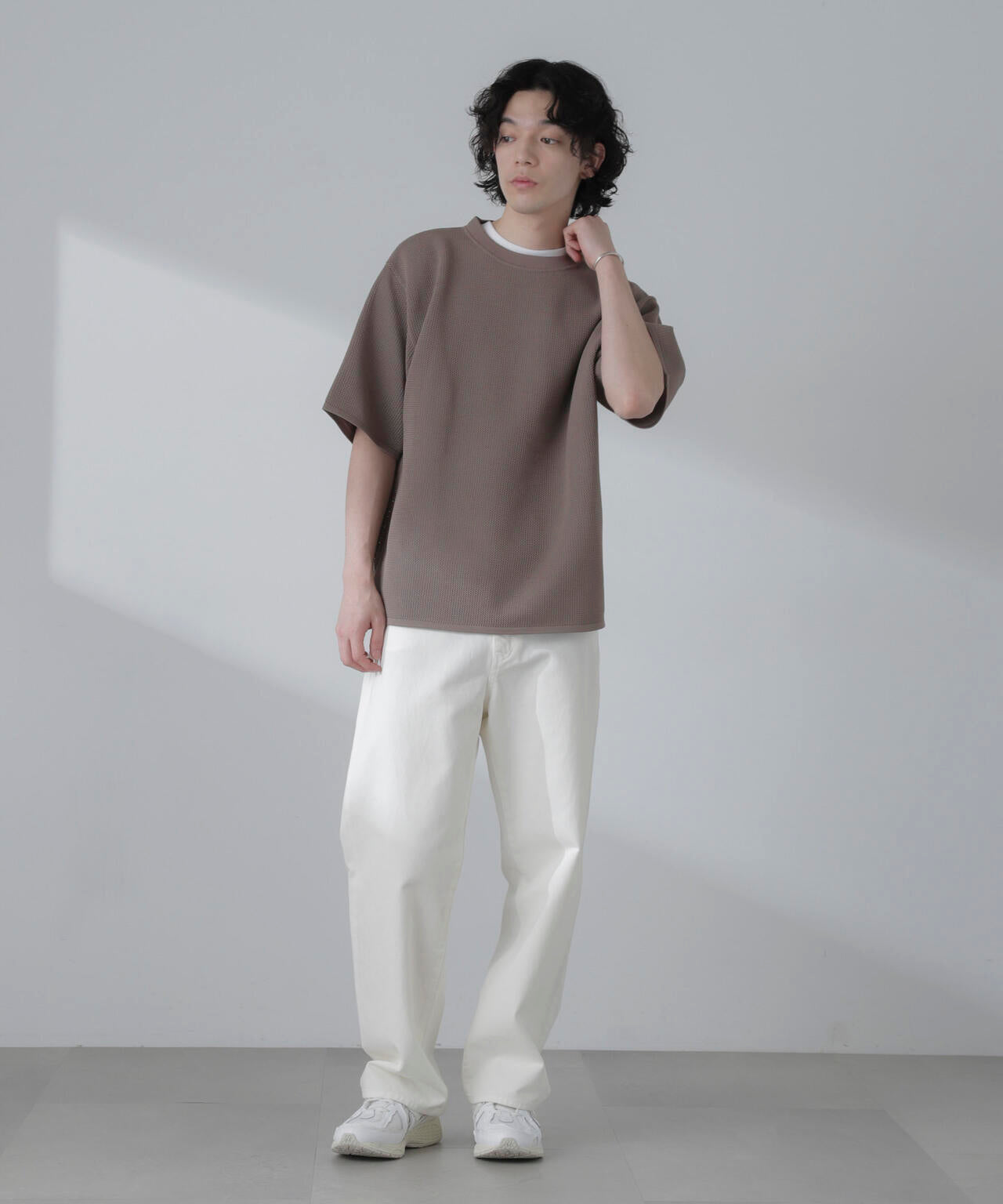ポリメッシュリラックスクルーネックニットTシャツ 6684122230