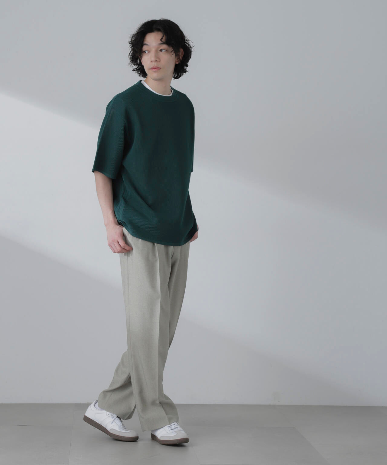 ポリメッシュリラックスクルーネックニットTシャツ 6684122230