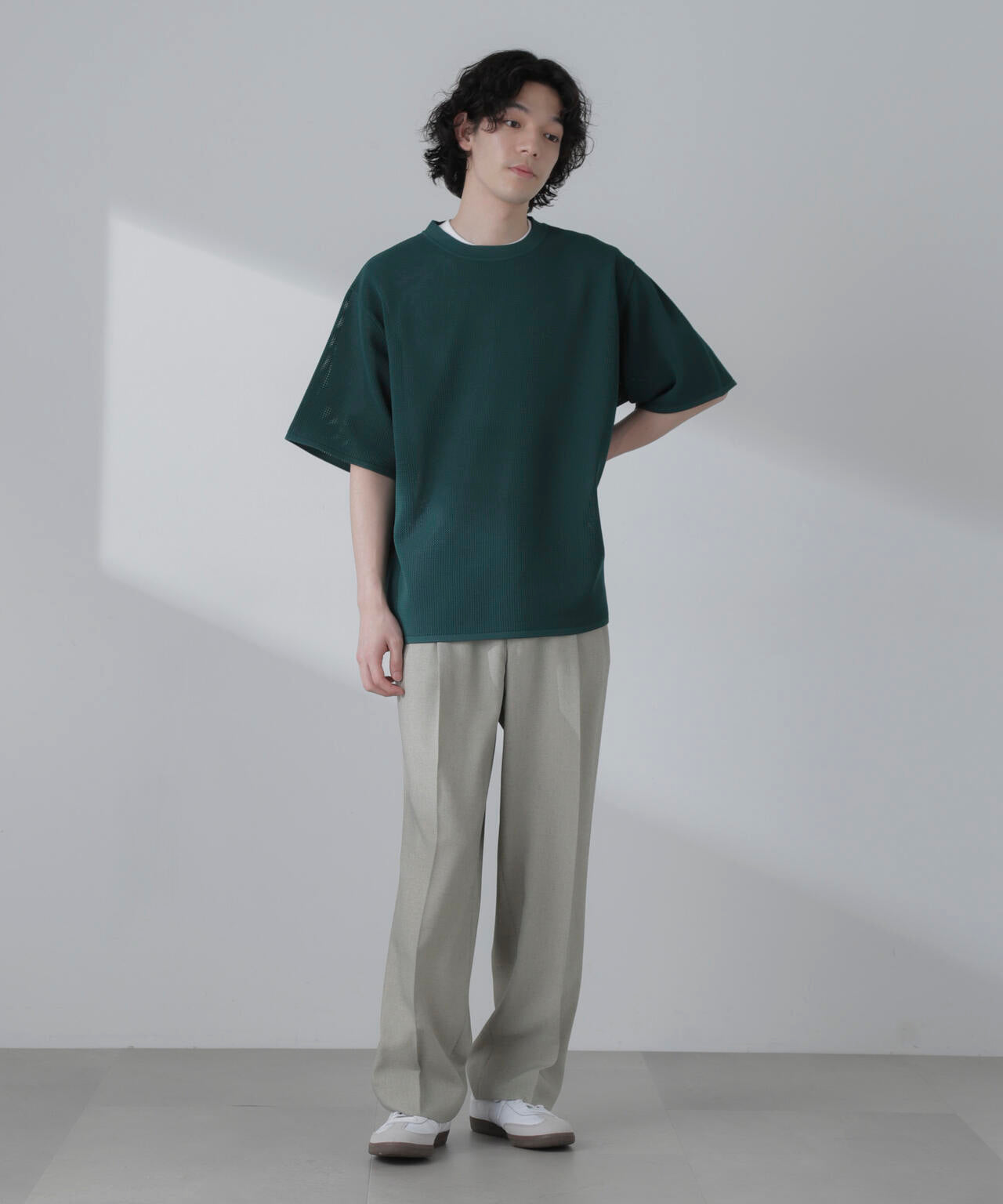 ポリメッシュリラックスクルーネックニットTシャツ 6684122230
