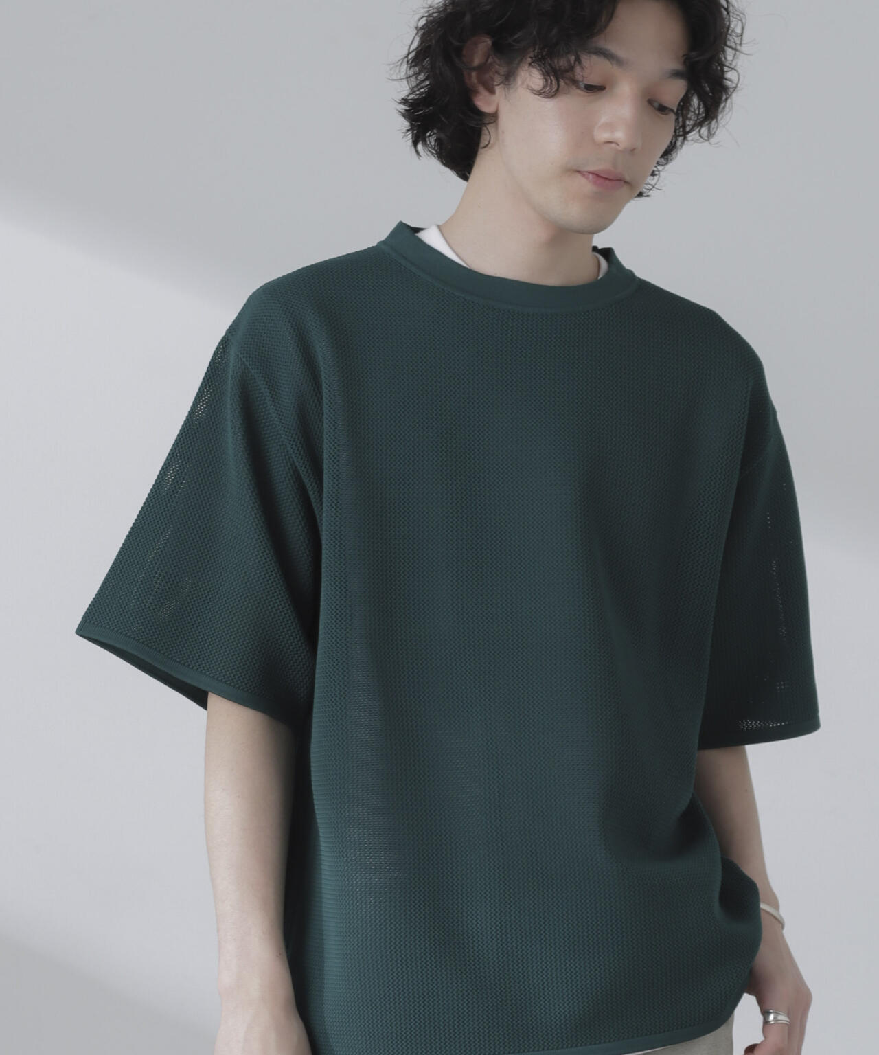 ポリメッシュリラックスクルーネックニットTシャツ 6684122230