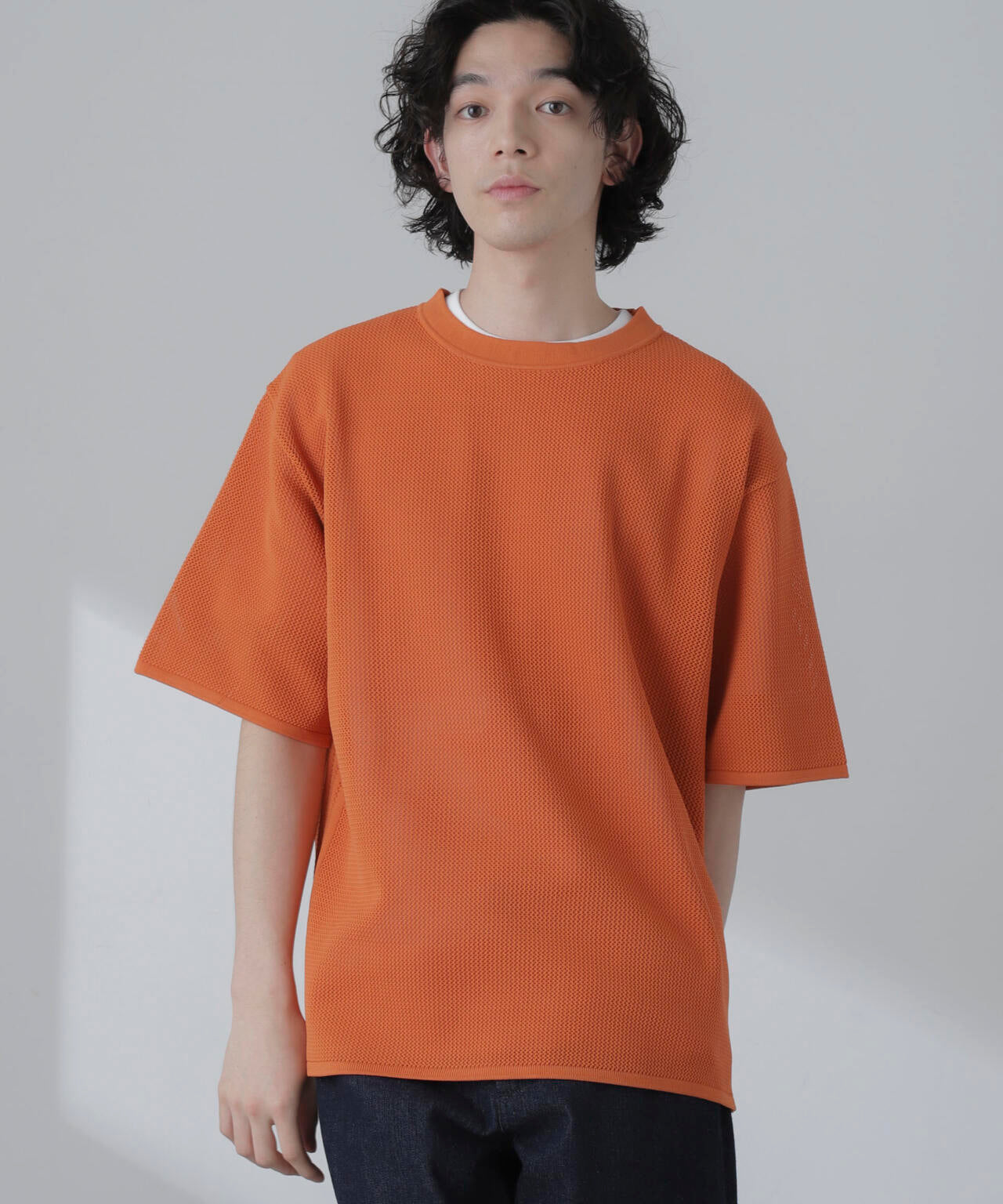 ポリメッシュリラックスクルーネックニットTシャツ 6684122230