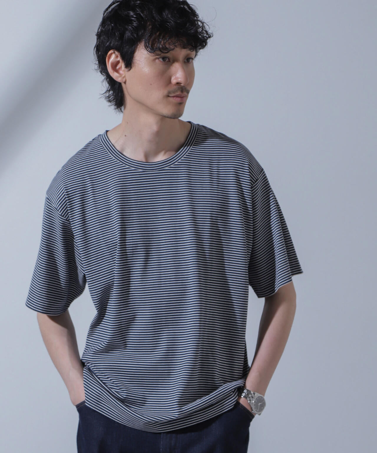 Anti Soaked(R) 汗染み防止 ピンボーダークルーネックTシャツ 6684124208